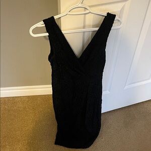 Le Chateau Midnight Blue Lace Midi Dress Deep V Neck XXS